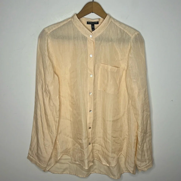 EILEEN FISHER Petite Silk Blend Button Up Rounded Collar Blouse - Picture 1 of 12